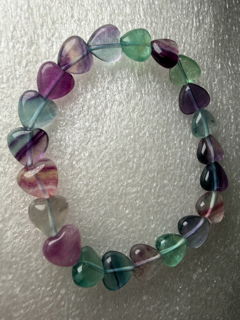 Colorful 10MM Fluorite Heart Natural Crystal Bracelet